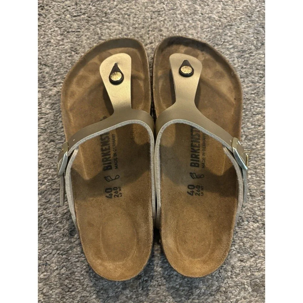 Birkenstock Gold Gizeh Buckle Leather Flip Flop Slip On Sandal Size 40 US 9